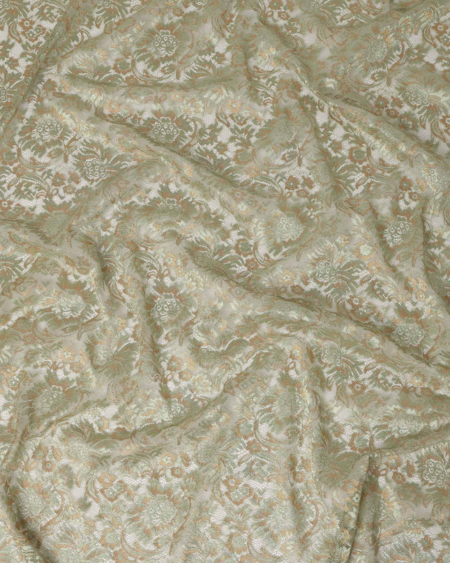 Sage Green Floral Metallic Embroidered Synthetic Lace Fabric Elegant Pattern 110 Cms Made in South Korea-D27464 Regal Fabrics