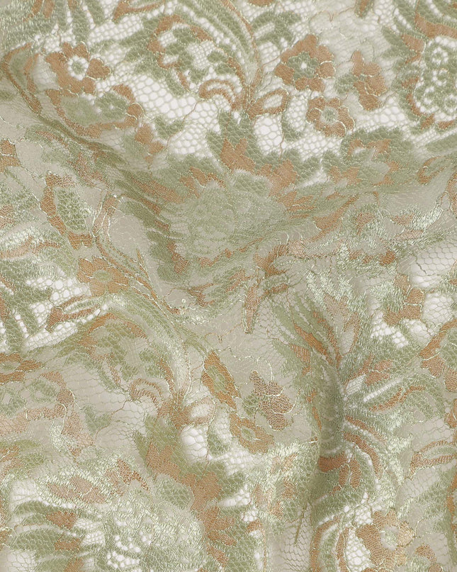 Sage Green Floral Metallic Embroidered Synthetic Lace Fabric Elegant Pattern 110 Cms Made in South Korea-D27464 Regal Fabrics