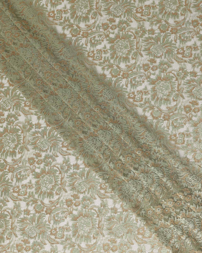 Sage Green Floral Metallic Embroidered Synthetic Lace Fabric Elegant Pattern 110 Cms Made in South Korea-D27464 Regal Fabrics