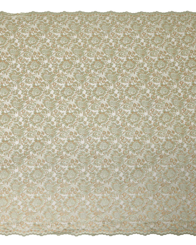 Sage Green Floral Metallic Embroidered Synthetic Lace Fabric Elegant Pattern 110 Cms Made in South Korea-D27464 Regal Fabrics