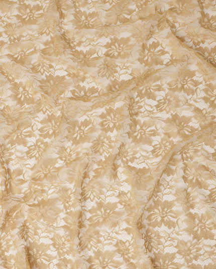 Gold Floral Metallic Embroidered Synthetic Lace Fabric Elegant Shimmer Design 110 Cms Width Made in South Korea-D27461