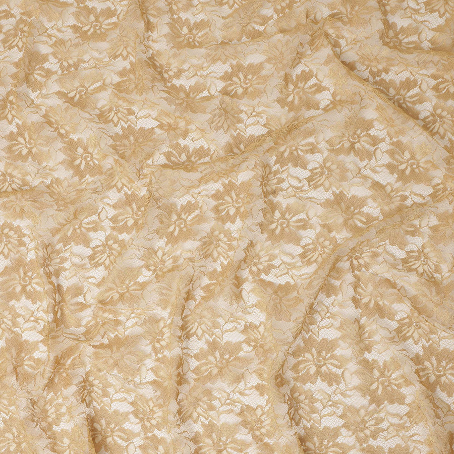 Gold Floral Metallic Embroidered Synthetic Lace Fabric Elegant Shimmer Design 110 Cms Width Made in South Korea-D27461
