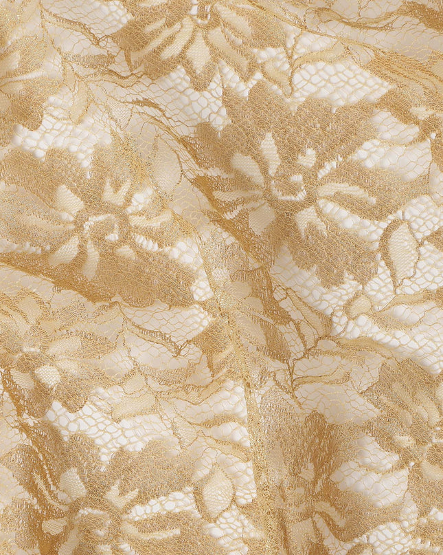 Gold Floral Metallic Embroidered Synthetic Lace Fabric Elegant Shimmer Design 110 Cms Width Made in South Korea-D27461