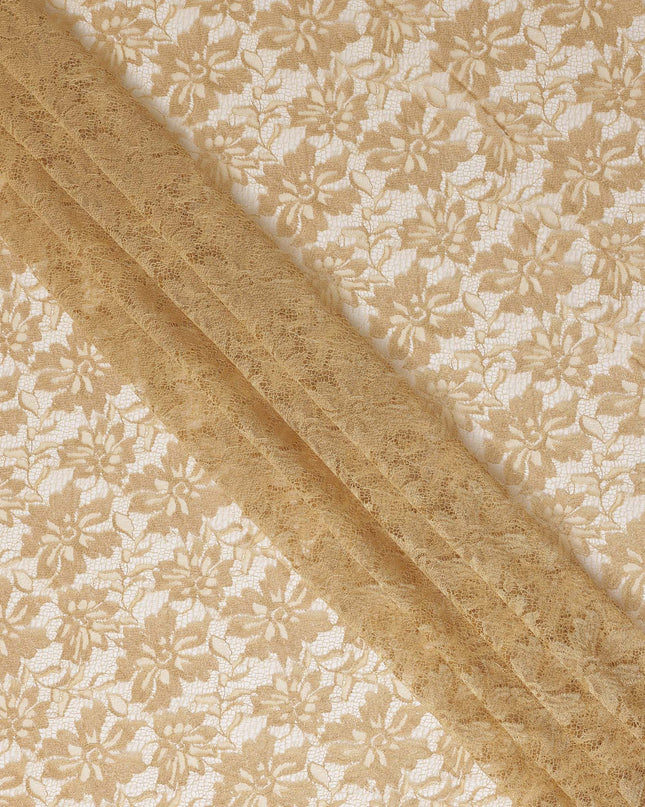 Gold Floral Metallic Embroidered Synthetic Lace Fabric Elegant Shimmer Design 110 Cms Width Made in South Korea-D27461