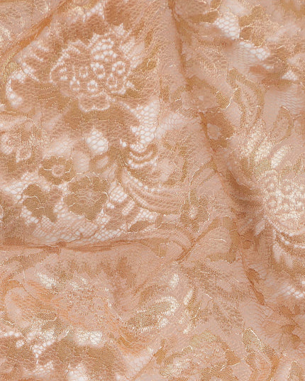 Peach Nude Floral Metallic Embroidered Synthetic Lace Fabric Elegant Design 110 Cms Made in South Korea-D27467