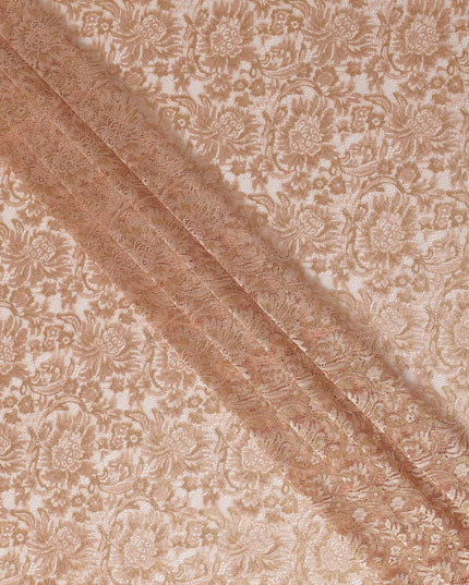 Peach Nude Floral Metallic Embroidered Synthetic Lace Fabric Elegant Design 110 Cms Made in South Korea-D27467