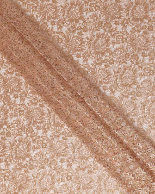 Peach Nude Floral Metallic Embroidered Synthetic Lace Fabric Elegant Design 110 Cms Made in South Korea-D27467