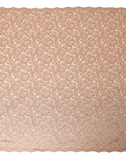 Peach Nude Floral Metallic Embroidered Synthetic Lace Fabric Elegant Design 110 Cms Made in South Korea-D27467
