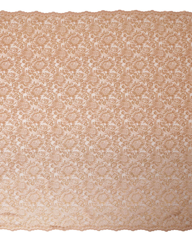 Peach Nude Floral Metallic Embroidered Synthetic Lace Fabric Elegant Design 110 Cms Made in South Korea-D27467