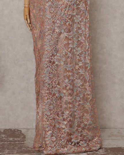 Blush Peach Floral French Chantilly Lace Saree