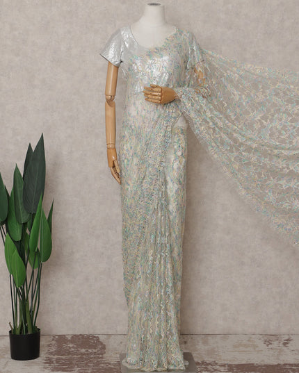 Opal White Floral French Chantilly Lace Saree