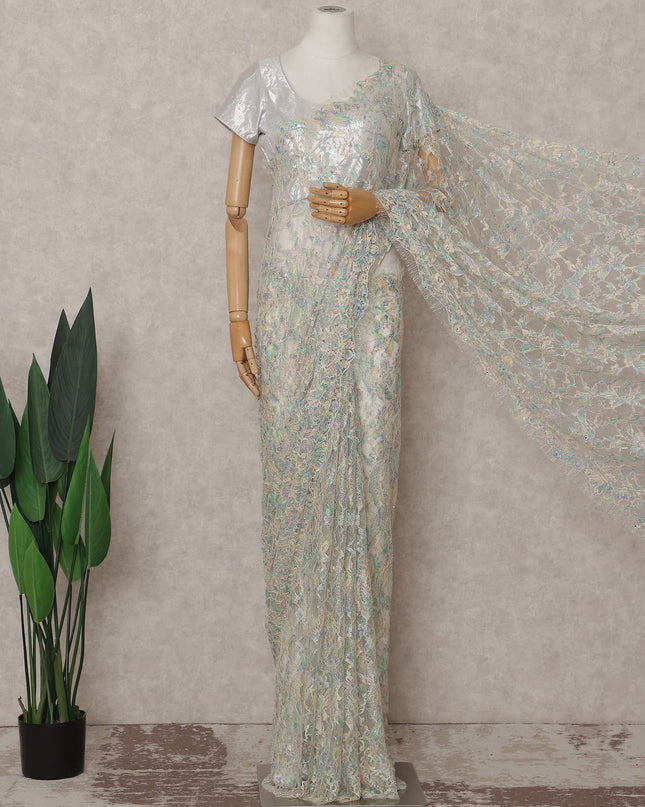 Opal White Floral French Chantilly Lace Saree