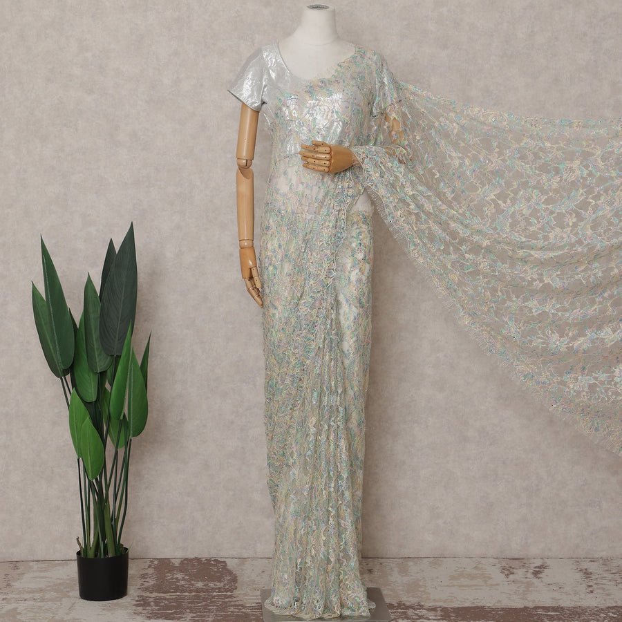 Opal White Floral French Chantilly Lace Saree