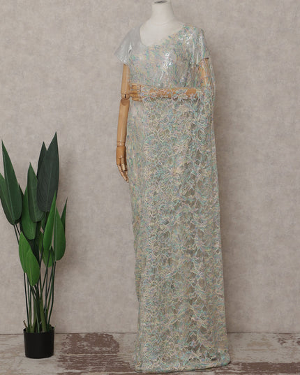 Opal White Floral French Chantilly Lace Saree