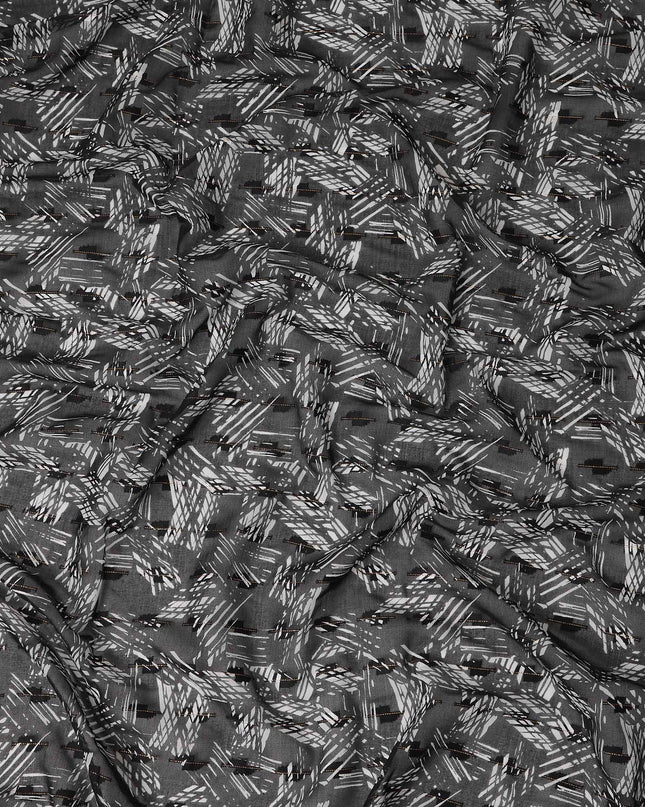Charcoal Grey Abstract Geometric Printed Cotton Voile Fabric 150 Cms Width Soft Lightweight Breathable Dress Material Made In India-D27878