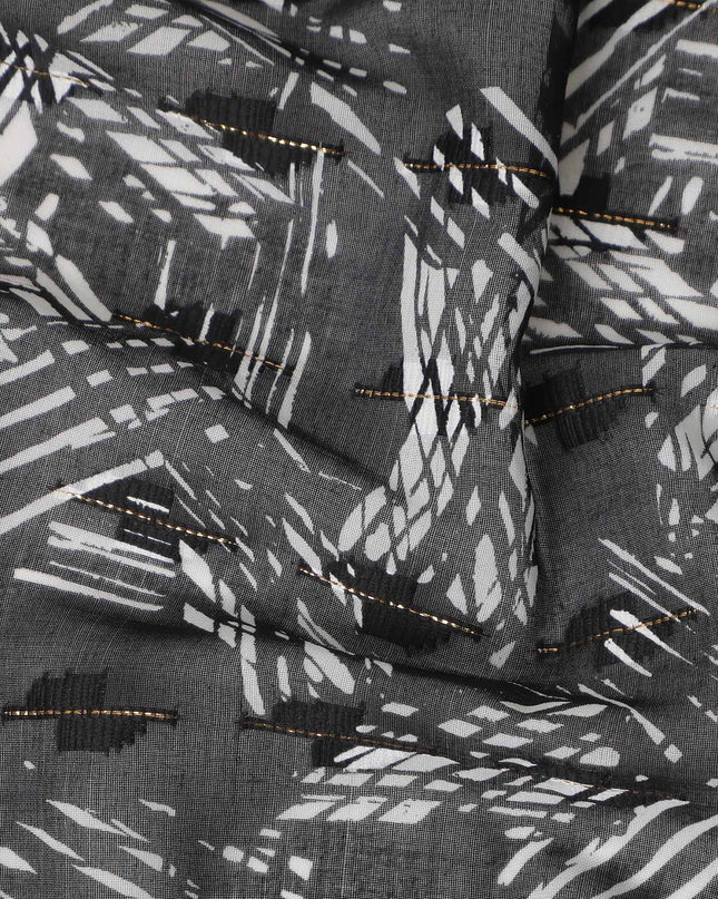 Charcoal Grey Abstract Geometric Printed Cotton Voile Fabric 150 Cms Width Soft Lightweight Breathable Dress Material Made In India-D27878
