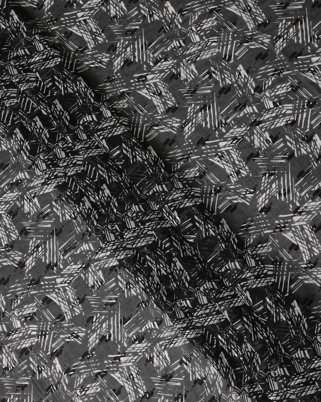 Charcoal Grey Abstract Geometric Printed Cotton Voile Fabric 150 Cms Width Soft Lightweight Breathable Dress Material Made In India-D27878