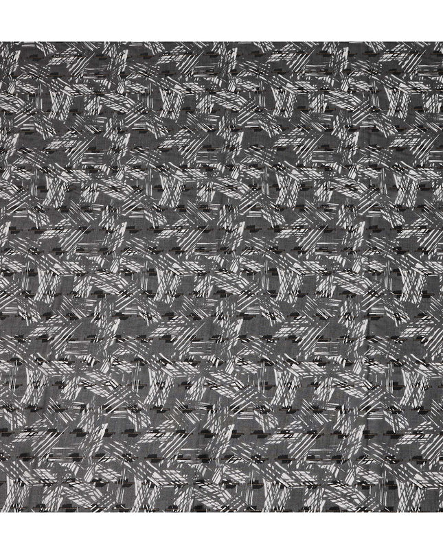 Charcoal Grey Abstract Geometric Printed Cotton Voile Fabric 150 Cms Width Soft Lightweight Breathable Dress Material Made In India-D27878