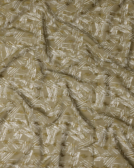 Olive Green Abstract Geometric Printed Cotton Voile Fabric 150 Cms Width Soft Lightweight Breathable Dress Material Made In India-D27880