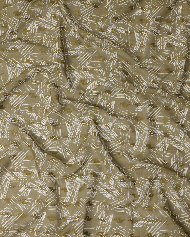 Olive Green Abstract Geometric Printed Cotton Voile Fabric 150 Cms Width Soft Lightweight Breathable Dress Material Made In India-D27880