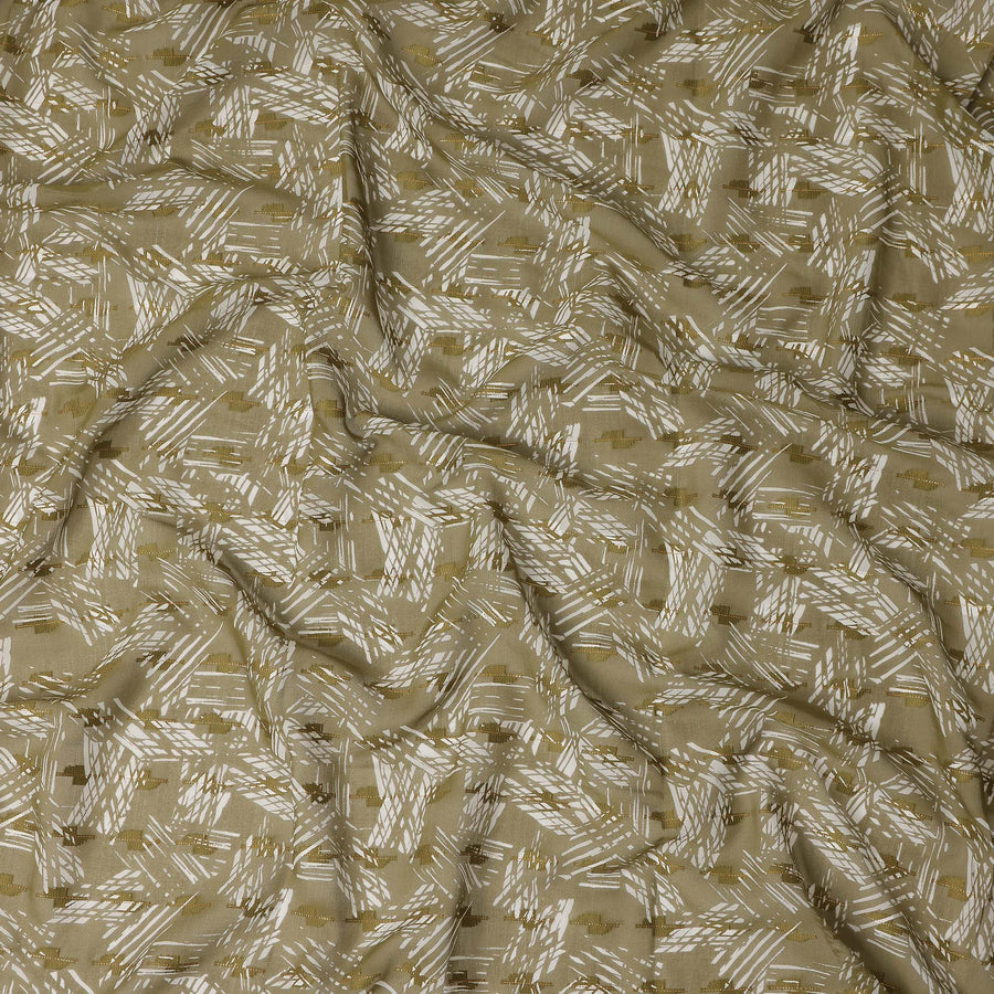 Olive Green Abstract Geometric Printed Cotton Voile Fabric 150 Cms Width Soft Lightweight Breathable Dress Material Made In India-D27880