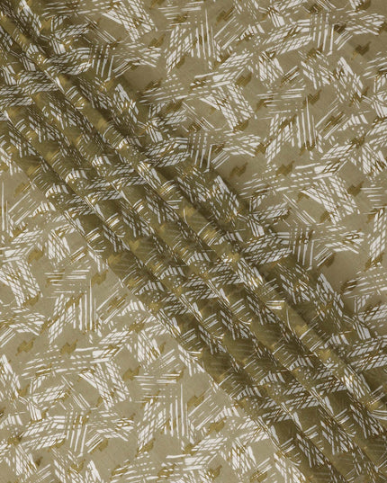 Olive Green Abstract Geometric Printed Cotton Voile Fabric 150 Cms Width Soft Lightweight Breathable Dress Material Made In India-D27880