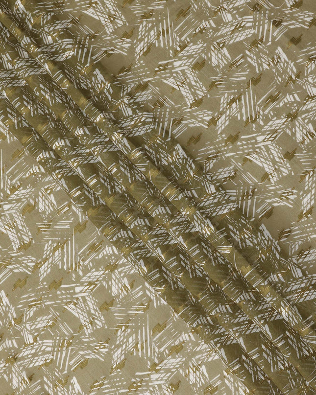 Olive Green Abstract Geometric Printed Cotton Voile Fabric 150 Cms Width Soft Lightweight Breathable Dress Material Made In India-D27880