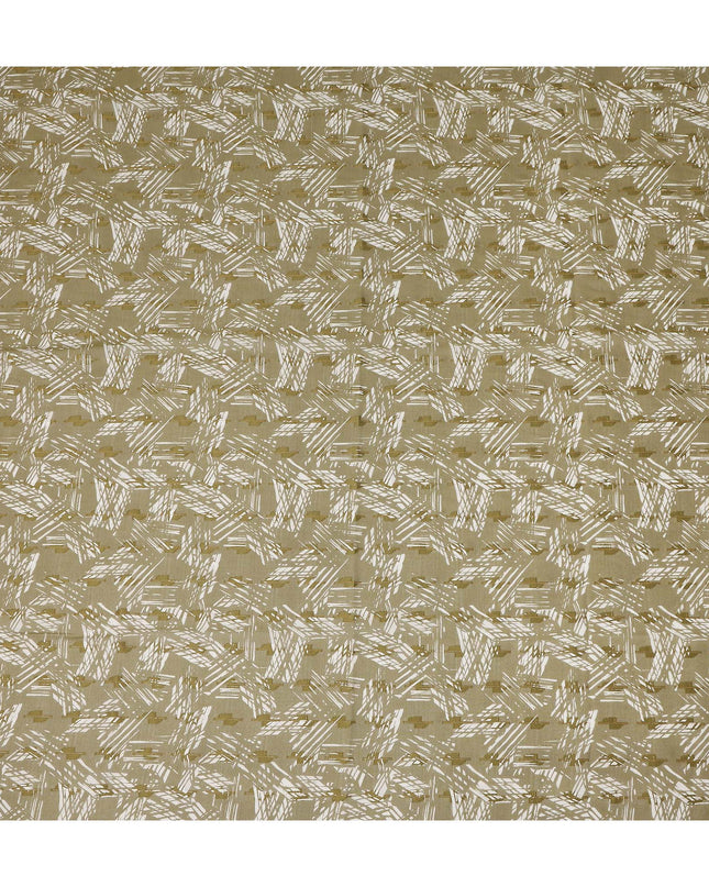 Olive Green Abstract Geometric Printed Cotton Voile Fabric 150 Cms Width Soft Lightweight Breathable Dress Material Made In India-D27880