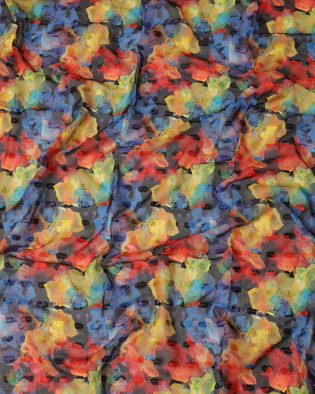 Black Multi Color Abstract Floral Printed Cotton Voile Fabric 150 Cms Width Lightweight Soft Breathable Dress Material Made In India-D27872