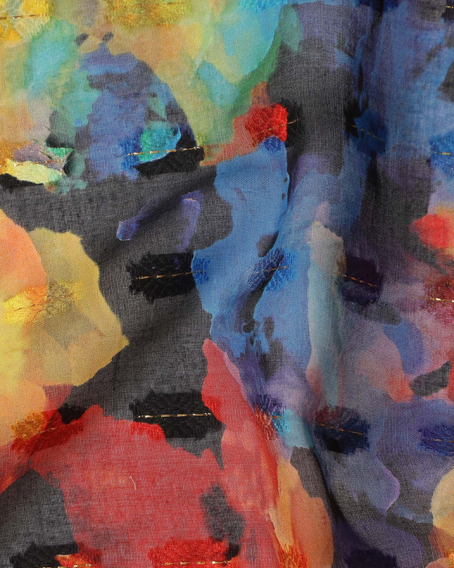 Black Multi Color Abstract Floral Printed Cotton Voile Fabric 150 Cms Width Lightweight Soft Breathable Dress Material Made In India-D27872