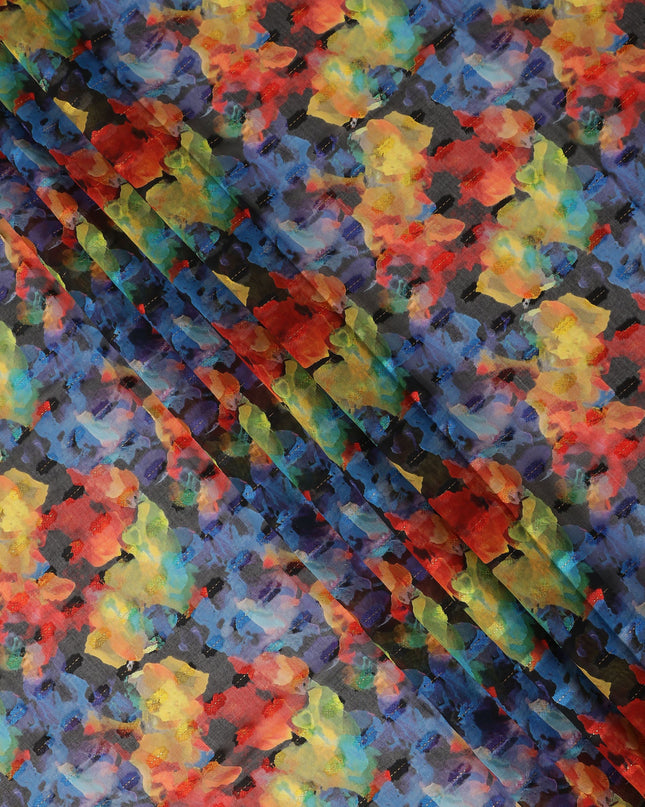 Black Multi Color Abstract Floral Printed Cotton Voile Fabric 150 Cms Width Lightweight Soft Breathable Dress Material Made In India-D27872