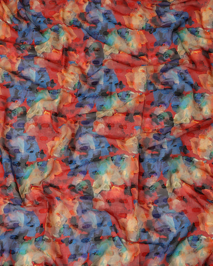 Red Blue Multi Color Abstract Floral Printed Cotton Voile Fabric 150 Cms Width Lightweight Soft Breathable Dress Material Made In India-D27873