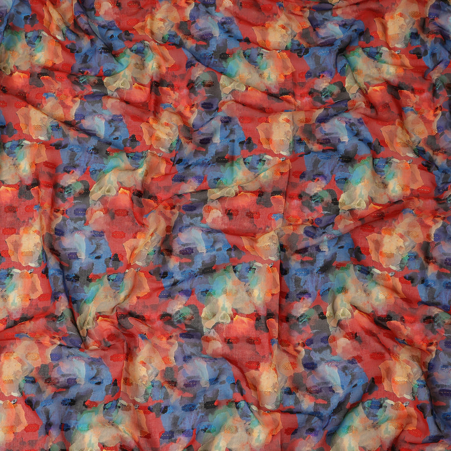 Red Blue Multi Color Abstract Floral Printed Cotton Voile Fabric 150 Cms Width Lightweight Soft Breathable Dress Material Made In India-D27873