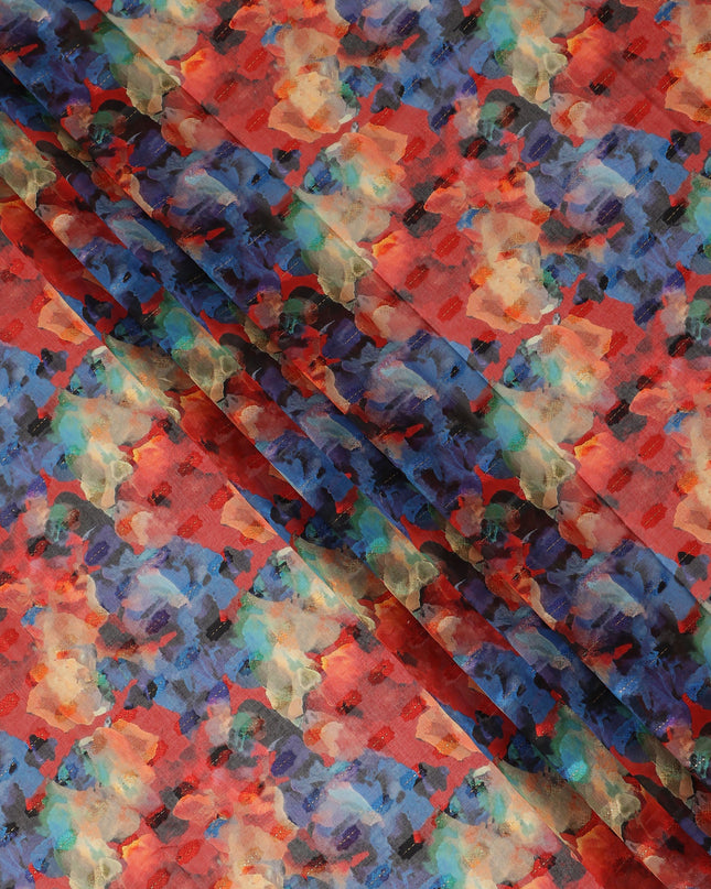 Red Blue Multi Color Abstract Floral Printed Cotton Voile Fabric 150 Cms Width Lightweight Soft Breathable Dress Material Made In India-D27873
