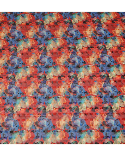 Red Blue Multi Color Abstract Floral Printed Cotton Voile Fabric 150 Cms Width Lightweight Soft Breathable Dress Material Made In India-D27873