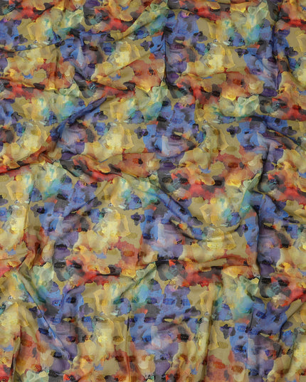 Yellow Blue Multi Color Abstract Floral Printed Cotton Voile Fabric 150 Cms Width Lightweight Soft Breathable Dress Material Made In India-D27874