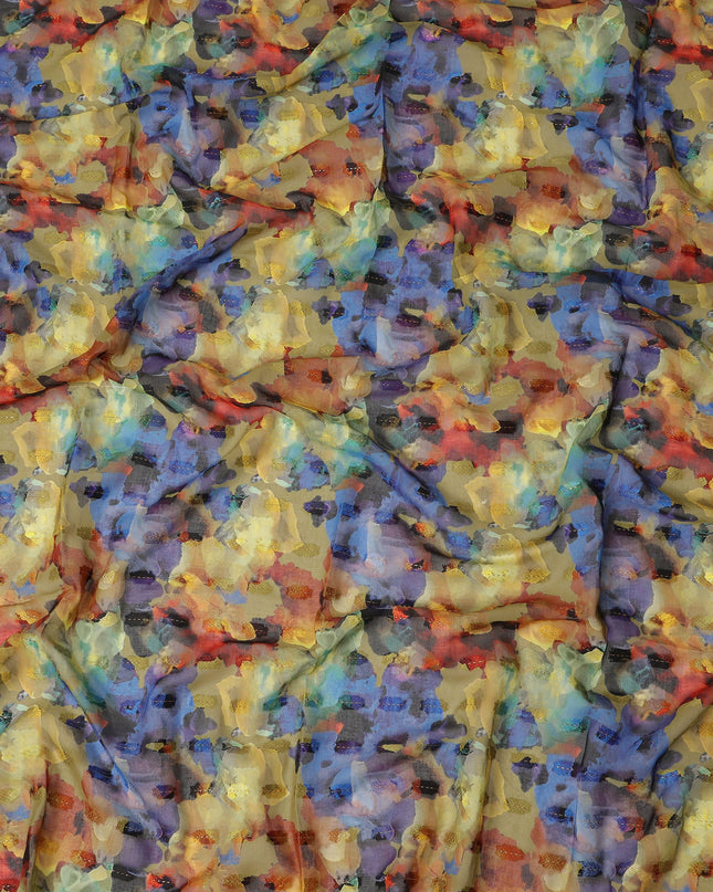 Yellow Blue Multi Color Abstract Floral Printed Cotton Voile Fabric 150 Cms Width Lightweight Soft Breathable Dress Material Made In India-D27874