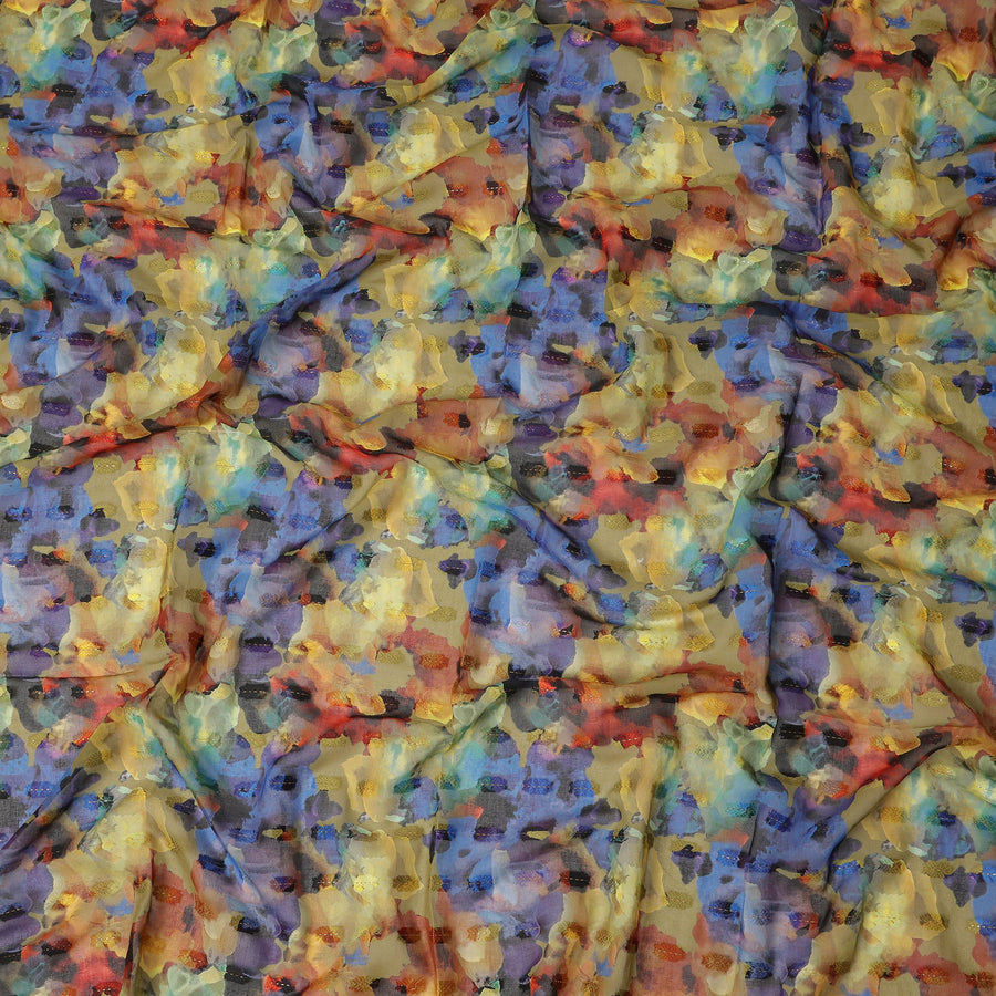 Yellow Blue Multi Color Abstract Floral Printed Cotton Voile Fabric 150 Cms Width Lightweight Soft Breathable Dress Material Made In India-D27874
