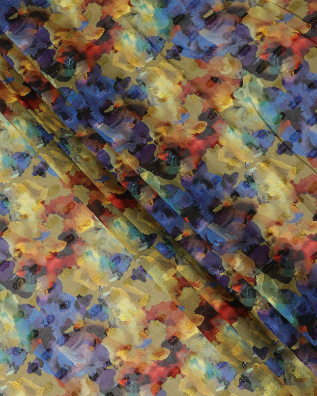 Yellow Blue Multi Color Abstract Floral Printed Cotton Voile Fabric 150 Cms Width Lightweight Soft Breathable Dress Material Made In India-D27874