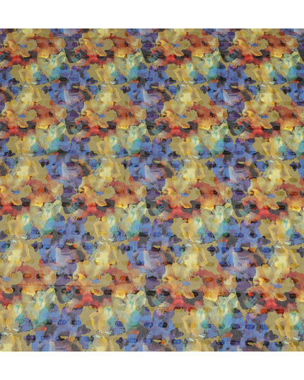 Yellow Blue Multi Color Abstract Floral Printed Cotton Voile Fabric 150 Cms Width Lightweight Soft Breathable Dress Material Made In India-D27874