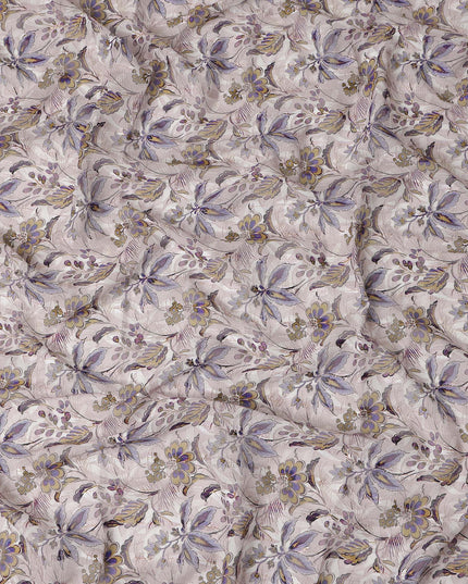 Off White Purple Yellow Floral Printed Cotton Voile Fabric 150 Cms Width Lightweight Soft Breathable Dress Material Made In India-D27866
