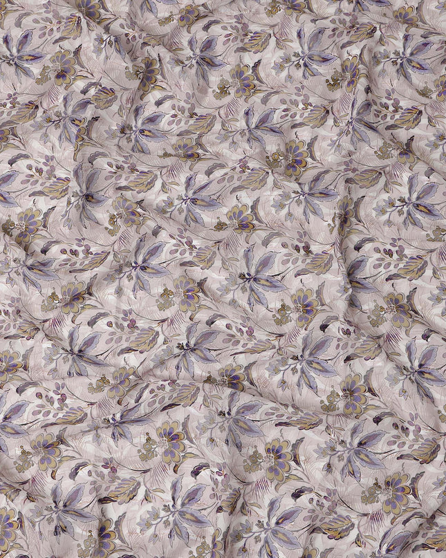 Off White Purple Yellow Floral Printed Cotton Voile Fabric 150 Cms Width Lightweight Soft Breathable Dress Material Made In India-D27866