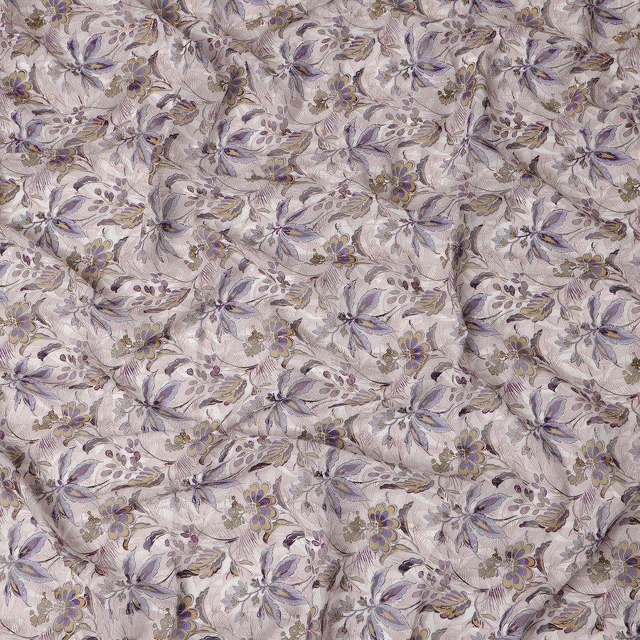Off White Purple Yellow Floral Printed Cotton Voile Fabric 150 Cms Width Lightweight Soft Breathable Dress Material Made In India-D27866