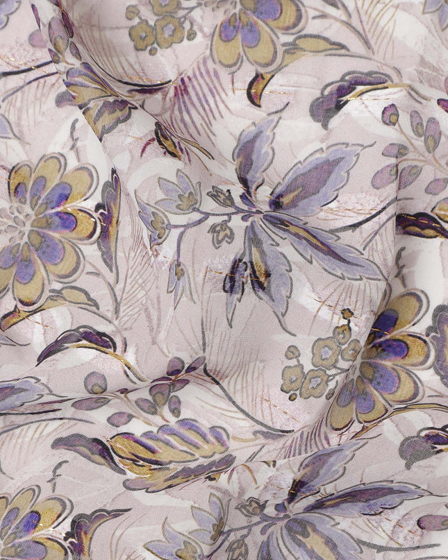 Off White Purple Yellow Floral Printed Cotton Voile Fabric 150 Cms Width Lightweight Soft Breathable Dress Material Made In India-D27866