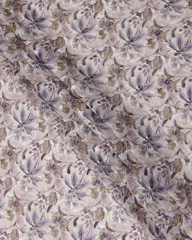 Off White Purple Yellow Floral Printed Cotton Voile Fabric 150 Cms Width Lightweight Soft Breathable Dress Material Made In India-D27866