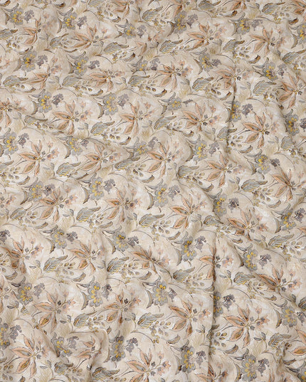 Cream Peach Yellow Floral Printed Cotton Voile Fabric 150 Cms Width Lightweight Soft Breathable Dress Material Made In India-D27864