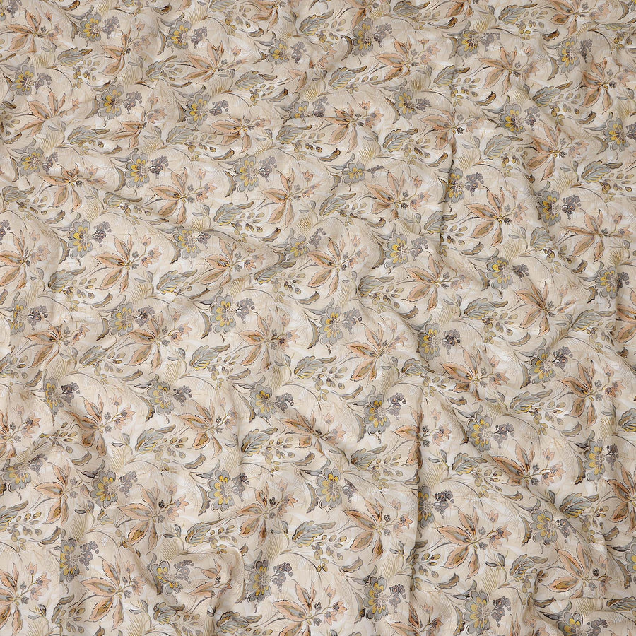 Cream Peach Yellow Floral Printed Cotton Voile Fabric 150 Cms Width Lightweight Soft Breathable Dress Material Made In India-D27864