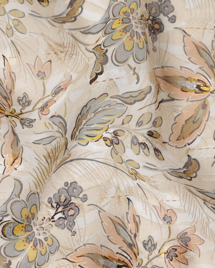 Cream Peach Yellow Floral Printed Cotton Voile Fabric 150 Cms Width Lightweight Soft Breathable Dress Material Made In India-D27864