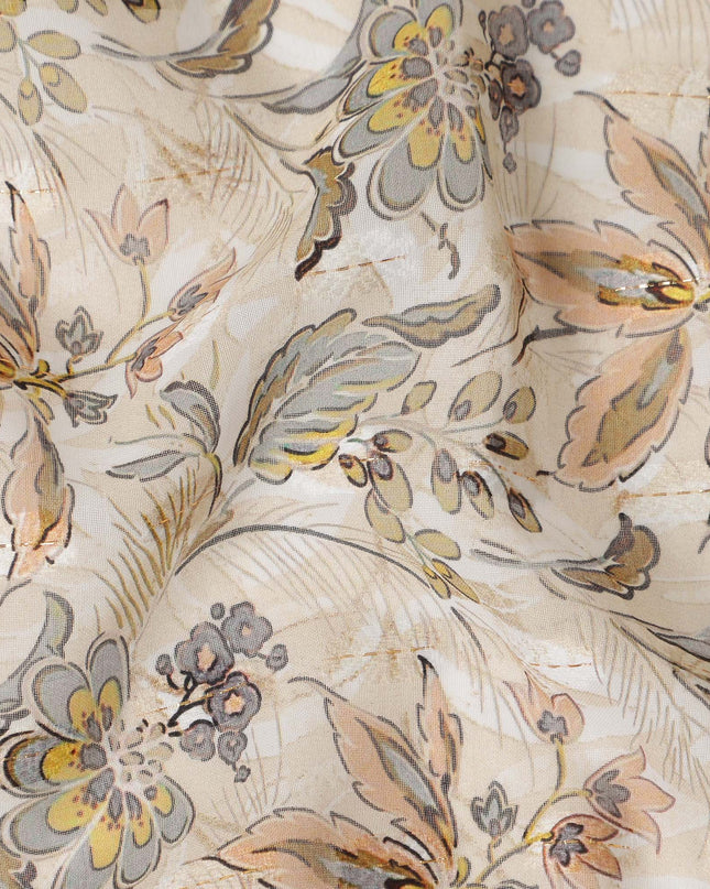Cream Peach Yellow Floral Printed Cotton Voile Fabric 150 Cms Width Lightweight Soft Breathable Dress Material Made In India-D27864