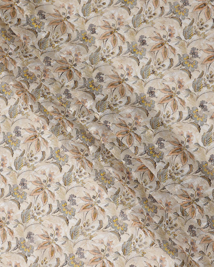 Cream Peach Yellow Floral Printed Cotton Voile Fabric 150 Cms Width Lightweight Soft Breathable Dress Material Made In India-D27864